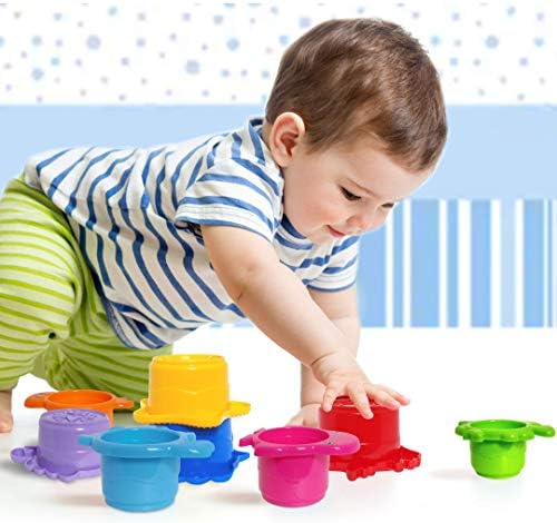 Bath Stacking Cups – 8-Piece Beach, Pool & Sand Toy Set – BPA-Free, Easy-Drain - Image 4