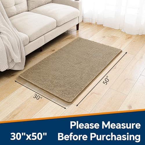 Chenille Bathroom Rug 30"x50" Beige, Large Plush Bath Mat - Image 2