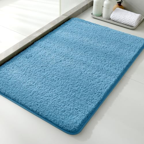 Polyester Bathroom Rug 24"x36" Blue, Non-Slip Soft Shaggy Bath Mat by Kildoss