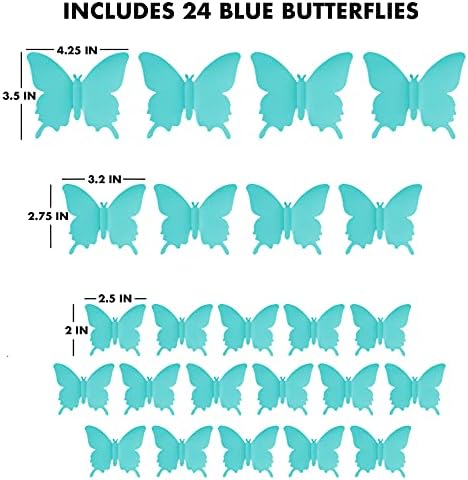 Cute Blue Butterfly Wall Decor 24 pcs, Girls Room Wall Decals, Teal Aesthetic - Image 2