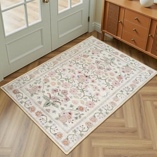 Maxsoft 2x3 Pink Floral Small Door Mat Indoor Entrance Modern by Maxsoft