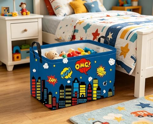 Sanjiaofeng Rectangular Blue City Hero Skyline Basket, Baby Storage Bins - Image 3