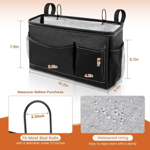 Fab totes Bedside Caddy for Dorm Bed, Bedside Storage Bag Hanging Organizer - Image 2