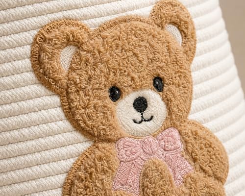 Teddy Bear Nursery Basket, Cotton Rope Baby Laundry Hamper - Image 6