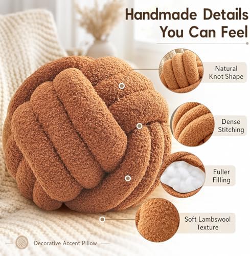 Petrella Caramel Knot Pillow Ball, 8 Inch Round Decorative Pillow - Image 4