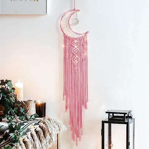 Boho Macrame Wall Hanging, Crochet Moon Star Dream Catcher by ANROYE