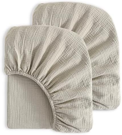 NTBAY 2 Pack Muslin Cotton Mini Crib Sheets, Soft and Breathable Double Layer by NTBAY