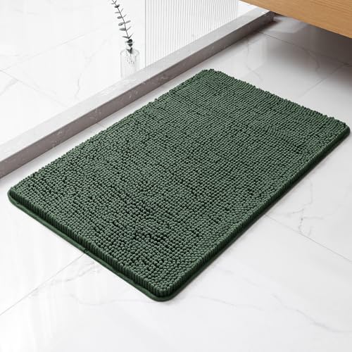 Chenille Bathroom Rug 20"x32" Hunter Green, Non-Slip Plush Bath Mat by Kildoss