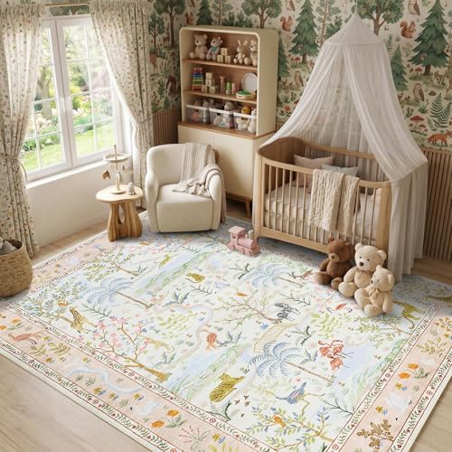 8x10 Washable Rug for Living Room Blush Animal Print Large Bedroom Rugs Non - Image 4