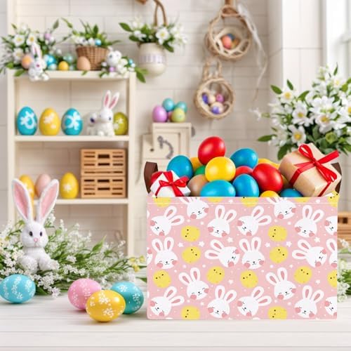Large Cute Easter Basket for Kid Empty Gift Baby Rectangle Storage Bin Bunny - Image 4