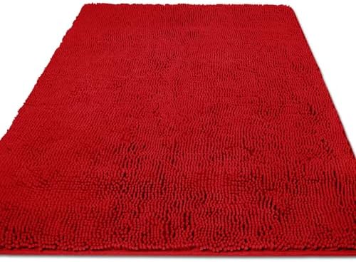 Yeaban Chenille Red Bathroom Rug 36"x60", Non-Slip Rubber Backing by Yeaban
