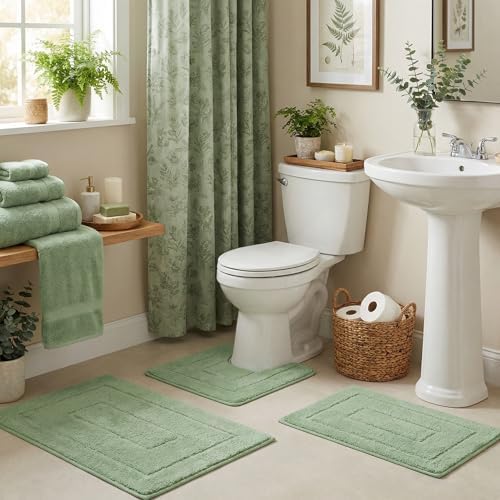GRANNY SAYS Green Bathroom Rugs Set 3 Piece, Soft Microfiber Bath Mats by GRANNYSAYS