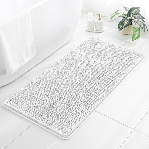 Chenille Bathroom Rug 26"x44" Light Gray, Non-Slip Plush Bath Mat by Kildoss