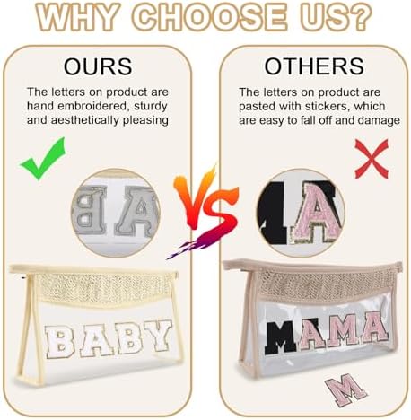 Cute Boho Patch Baby Bag Clear Makeup Letter Bag, Waterproof Zipper Make up - Image 4