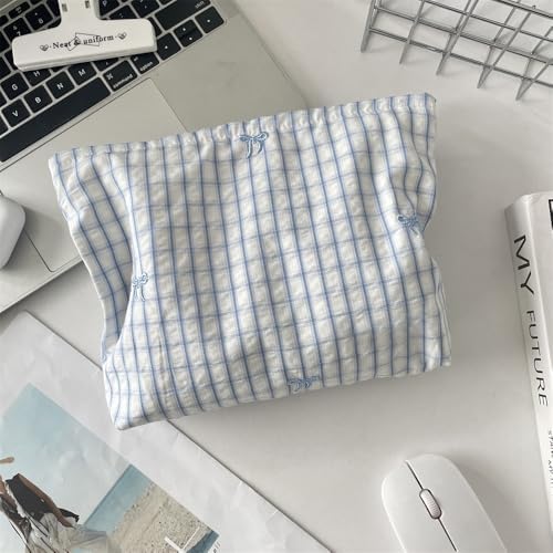 Flat Makeup Bag for Women, Zipper Cosmetic Pouch for Purse, Gingham Butterfly - Image 6