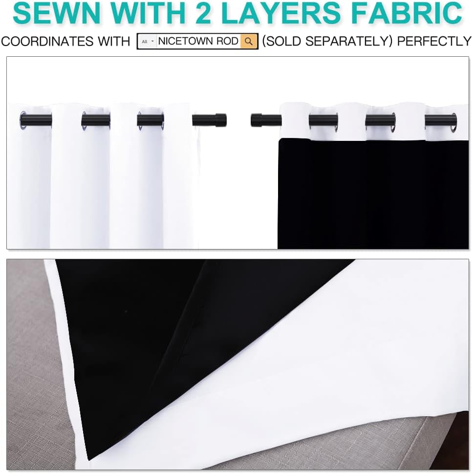 NICETOWN White 100% Blackout Curtains for Windows, Super Heavy-Duty Black Lined Total Darkness Drapes for Bedroom, Privacy Assured Window Treatment for Patio (Pack of 2, 70 inches W x 108 inches L)