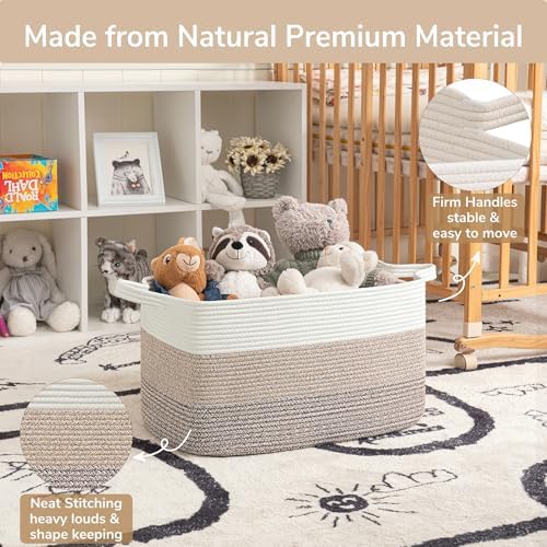 Goodpick Large Woven Rope Blanket Basket, Light Brown - Image 6