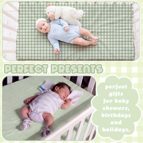 Breling 2 Pcs Muslin Green and Green Gingham Crib Sheets - Image 5