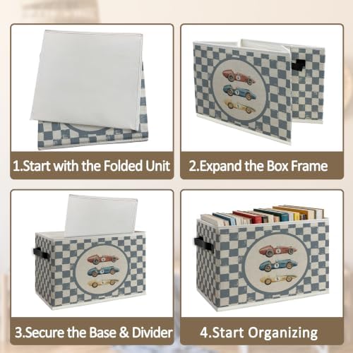 Vintage Blue Checkered Race Car Foldable Storage Box - Image 5