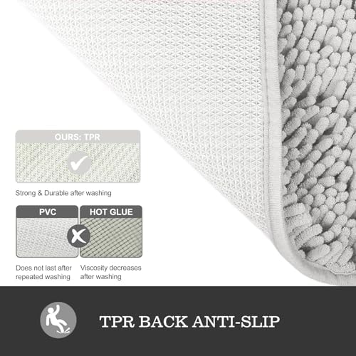 Yeaban Chenille Light Gray Bathroom Rug 24"x36", Non-Slip Rubber Backing - Image 3