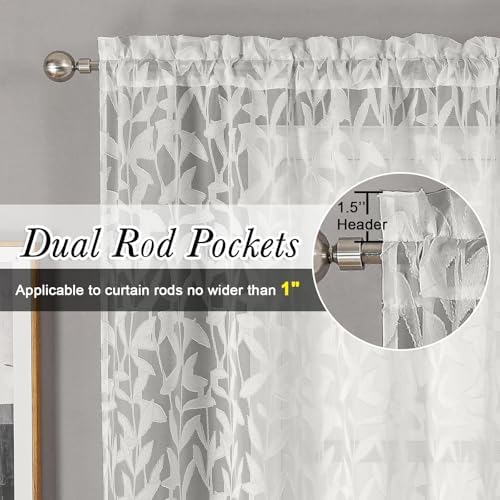Lecloud Leia Ivory Sheer Curtains 45 Inch Length 2 Panels, Elegant Balance - Image 5