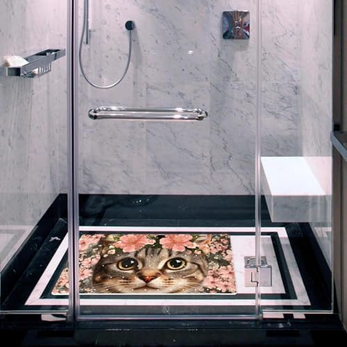 Shower Mat Non Slip, Floral Cat Anti Slip Bath Mat - Image 6