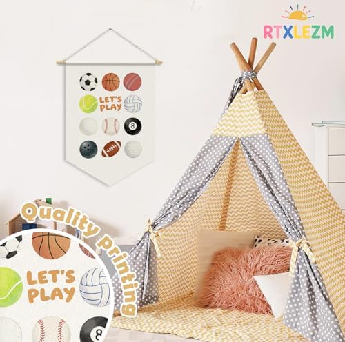 RTXLEZM Playroom Decor, Let's Play Sports Nursery Wall Banner Pennants Flag - Image 6