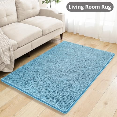 Chenille Bathroom Rug 40"x60" Sky Blue, Large Plush Bath Mat - Image 7