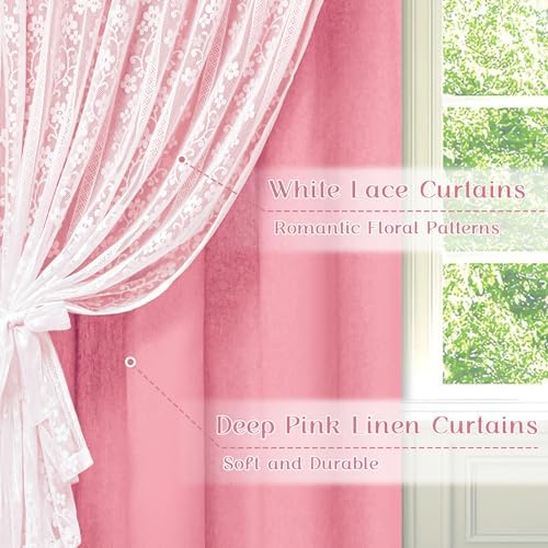 ASPMIZ Pink Kitchen Curtains Double Layer Curtains - Image 2