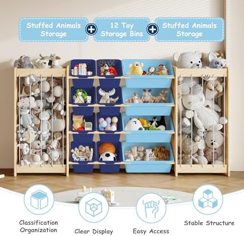 EXPERLAM Large Toy Storage Organizer, Wooden Stuffed Animal Storage & 12-Bins - Image 4