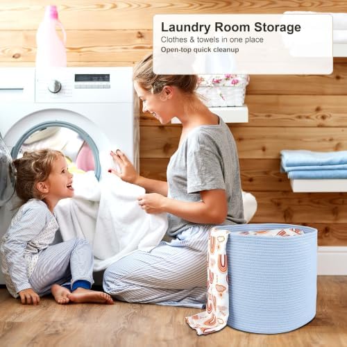 XUANGUO Cotton Rope Basket For Girls Boys Kids 16”X14 Blue - Image 4