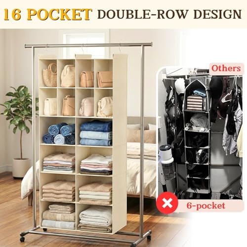 6 Tier Hanging Closet Organizer, 16 Compartments Dual Row Storage - Image 4