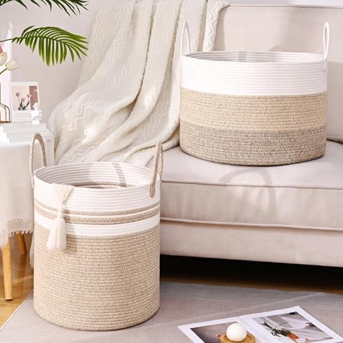 Laundry Hamper for Organizing, 52L Large Laundry Baskets, Cotton Rope Woven - Image 2