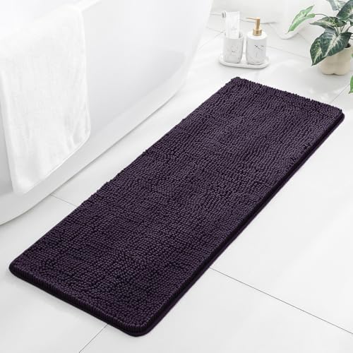 Chenille Bathroom Runner Rug 17"x47" Purple, Plush Bath Mat by Kildoss