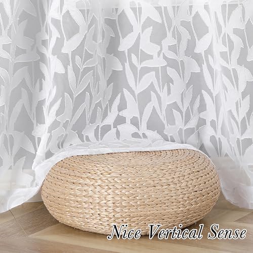 Lecloud Leia White Sheer Curtains 84 Inches Long 2 Panels, Semi Sheer Jacquard - Image 4