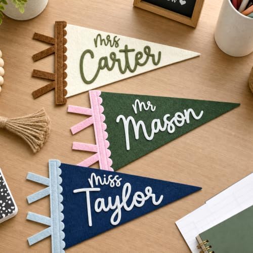 Personalized Felt Teacher Name Pennant Custom Classroom Door Decor Flag by DUNACO