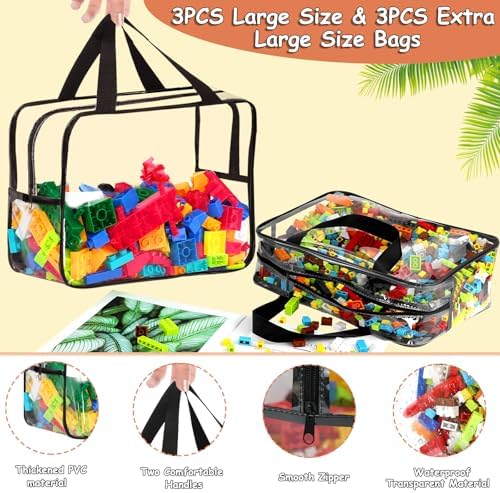 6 Large Toy Storage Bags with Labels Reusable Clear Toy Organizer 3L & 3XL - Image 3