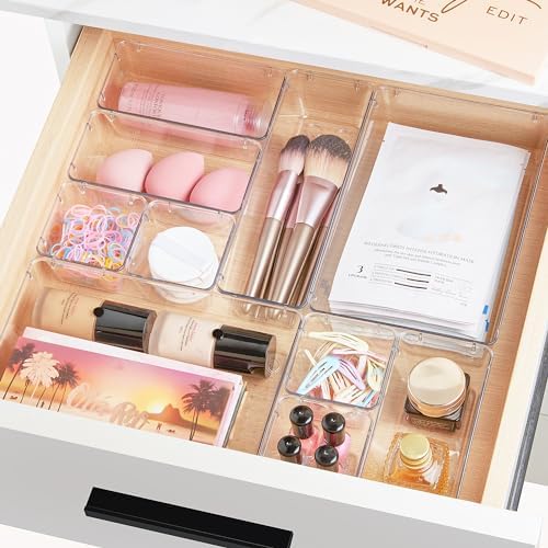Vtopmart 15 PCS Clear Plastic Drawer Organizers Set, Vanity Organizer Trays - Image 4