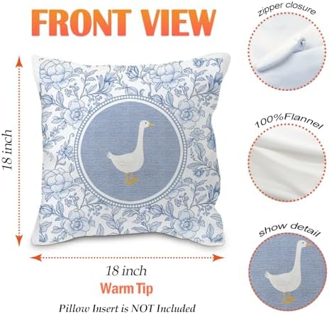 Blue and White Chinoiserie Goose Pillow Covers 18x18, Goose Nursery Decor - Image 5
