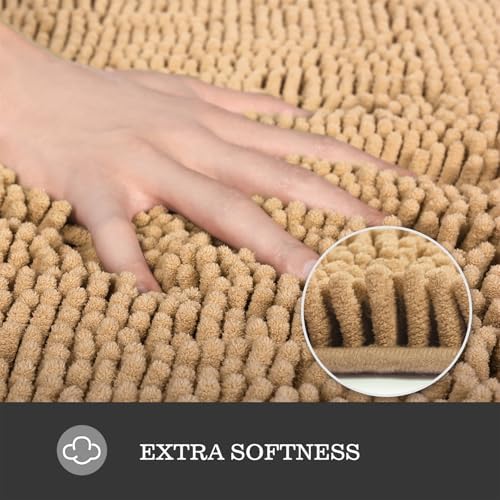 Yeaban Chenille Beige Bathroom Rug 30"x50", Non-Slip Rubber Backing - Image 2