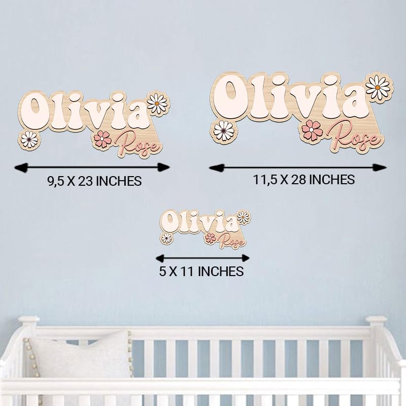 Personalized Name Sign For Nursery, Custom wooden name sign, Boho floral name - Image 4