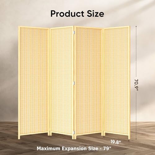 JOSTYLE Room Divider 4 Panel Folding Privacy Screen, Woven Bamboo - Image 2