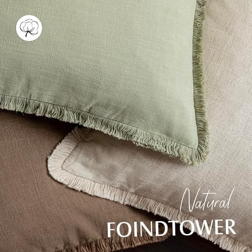 Foindtower Decorative Linen Fringe Throw Pillow Covers 26×26 Light Green - Image 4
