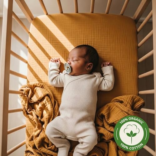 Crib Sheets, 100% Organic Cotton Muslin, Fitted 28"x52" Standard - Image 2