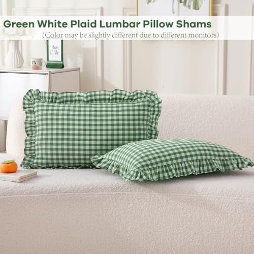 2 Pack Green Gingham Lumbar Throw Pillow Shams 12''x20'' - Image 2