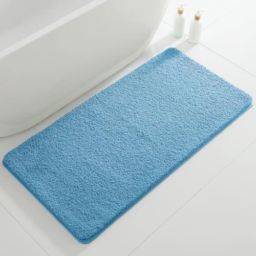 Polyester Bathroom Rug 24"x48" Blue, Non-Slip Soft Shaggy Bath Mat by Kildoss