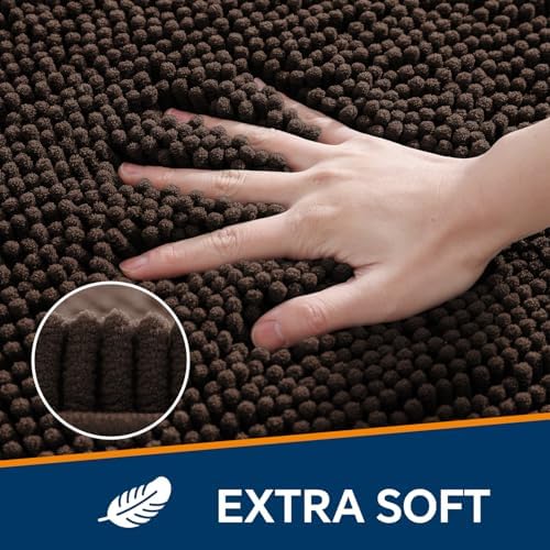 Chenille Bathroom Rug 26"x44" Brown, Non-Slip Plush Bath Mat - Image 3