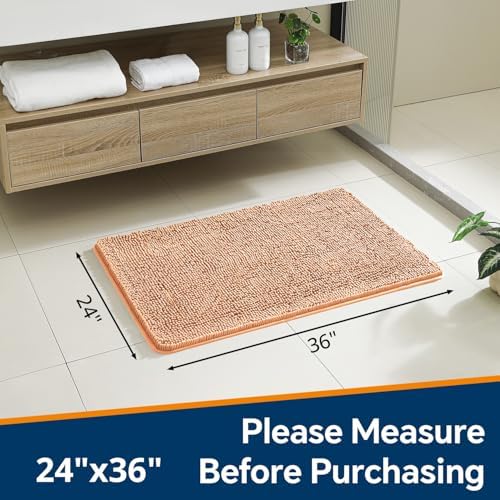 Chenille Bathroom Rug 24"x36" Peach, Non-Slip Plush Bath Mat - Image 2
