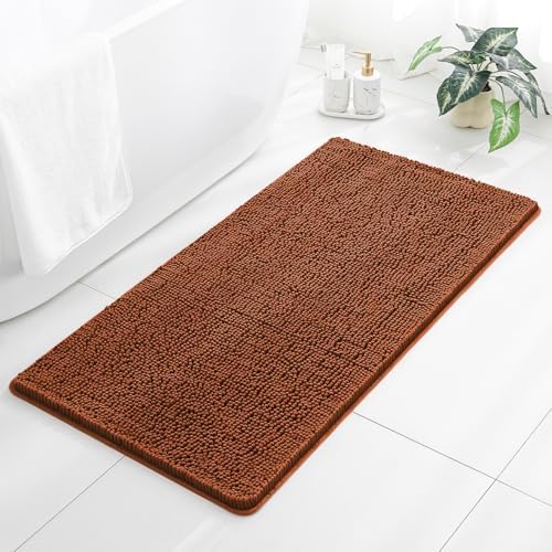 Chenille Bathroom Rug 26"x44" Rust, Non-Slip Plush Bath Mat by Kildoss