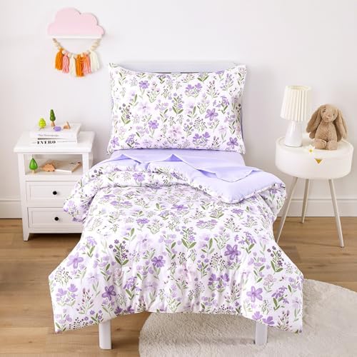 Wake In Cloud - Floral Toddler Bedding Set by WakeInCloud